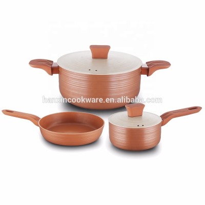 aluminum spiral design granite cooking pots cookware with soft touch handle