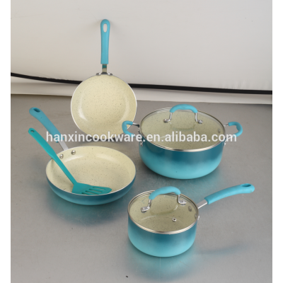 color changing aluminium alloy new ceramic cookware set pressed cooker with soft touch handle