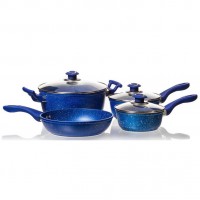 7pcs forged blue and pink maifanite aluminum nonstick cookware sets